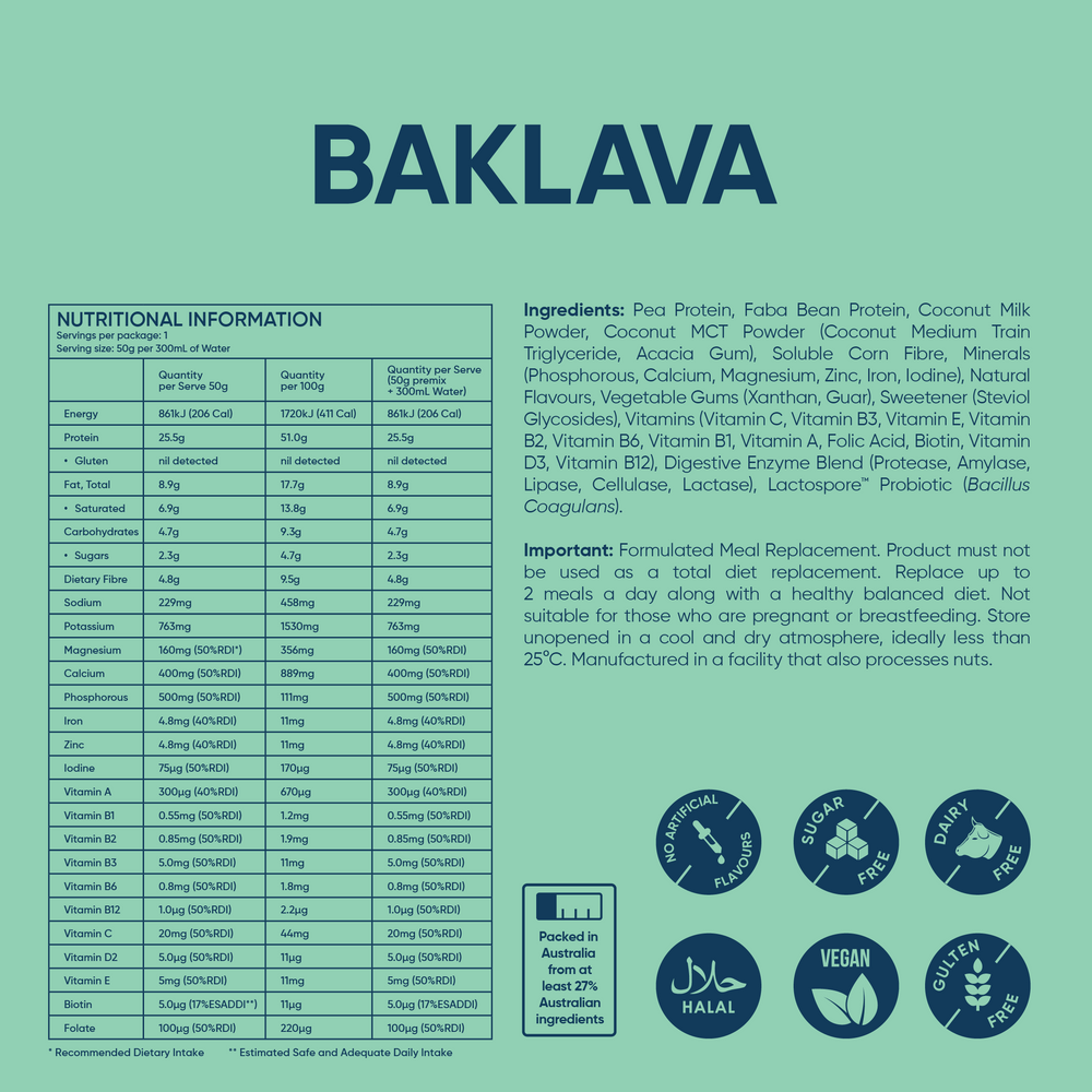 Baklava meal replacement sachets 3